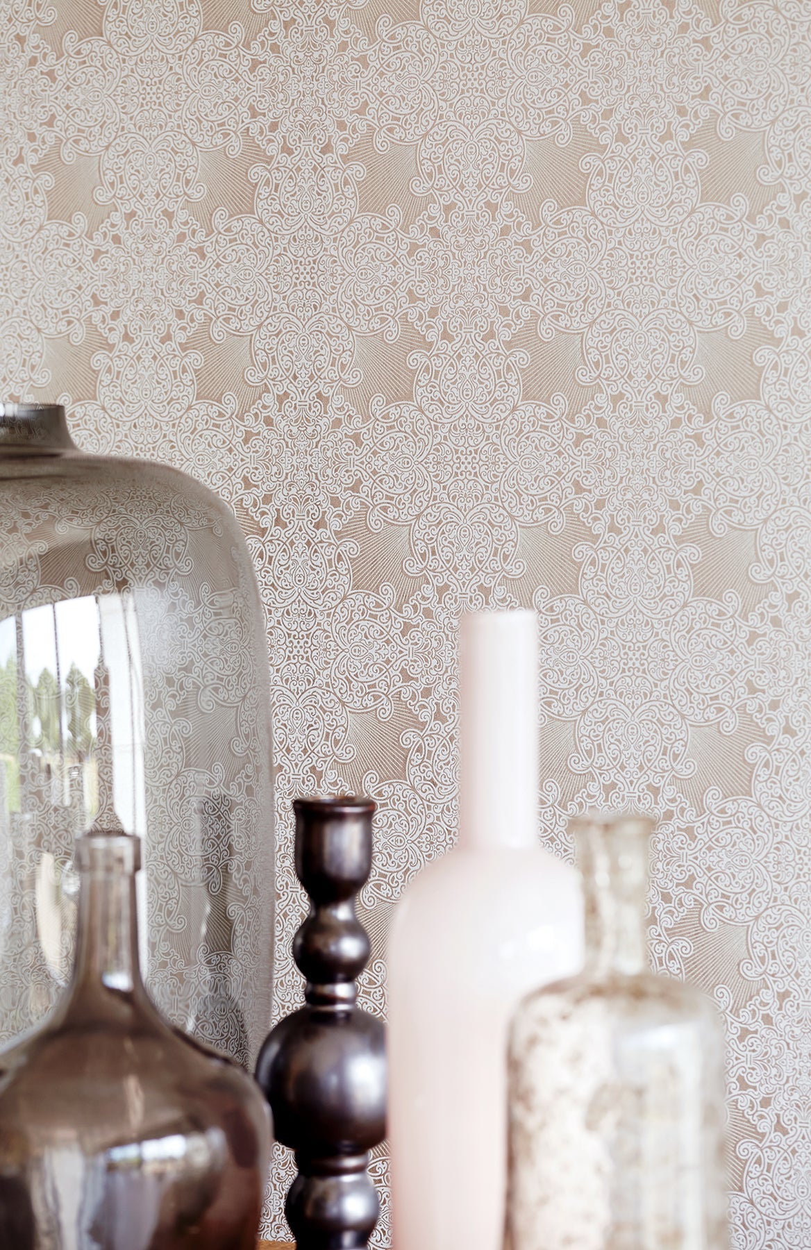 Eijffinger 352053 Linkin Brown Scroll Medallion Wallpaper