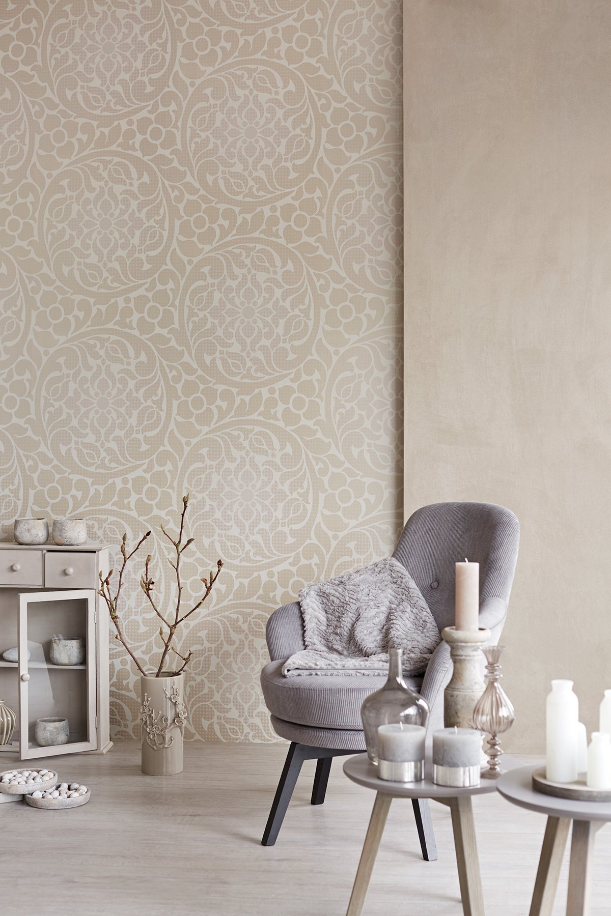 Eijffinger 352081 Leanne Taupe Metallic Dot Medallion Wallpaper