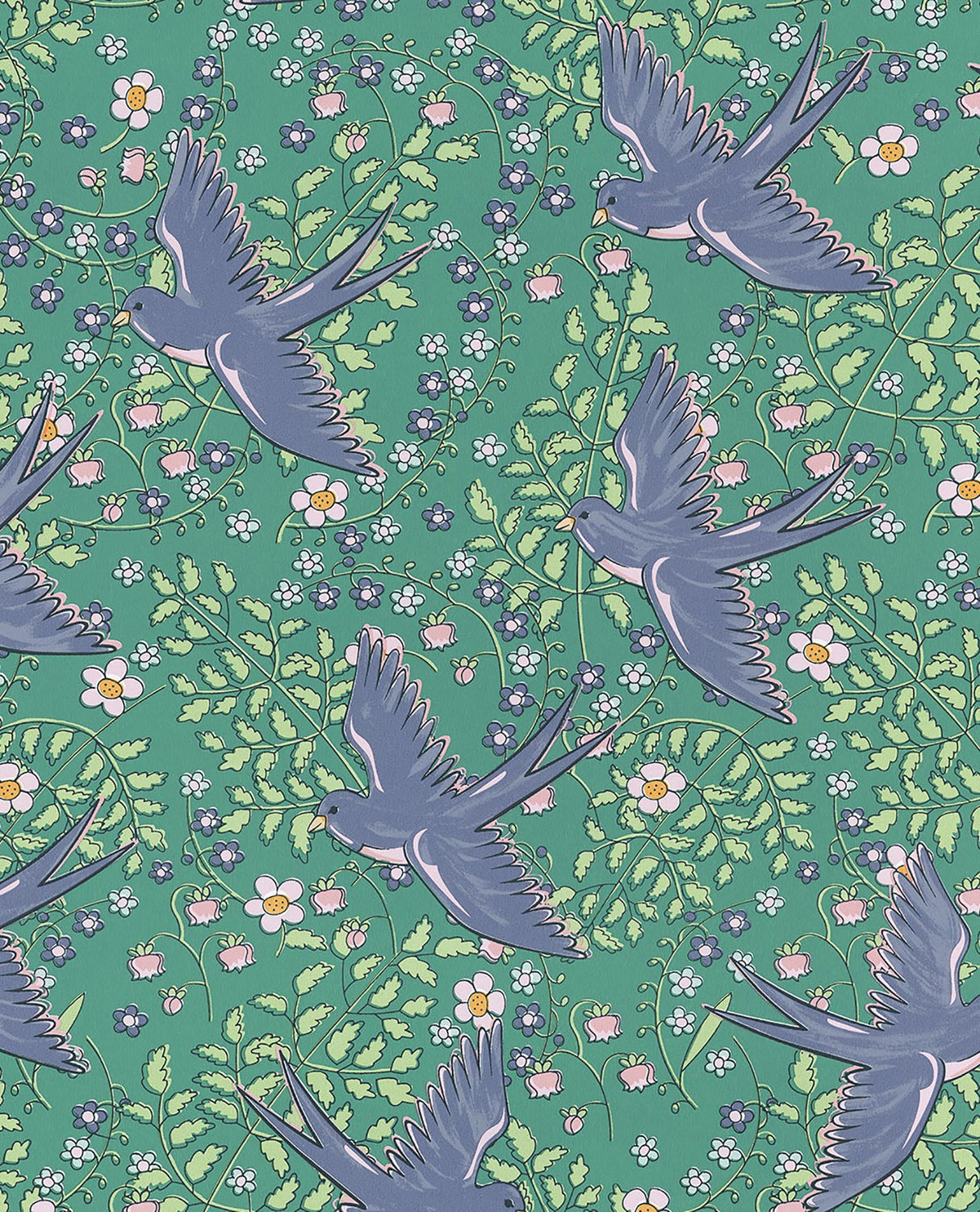 Eijffinger 359023 Cerina Petrol Swallow Wallpaper