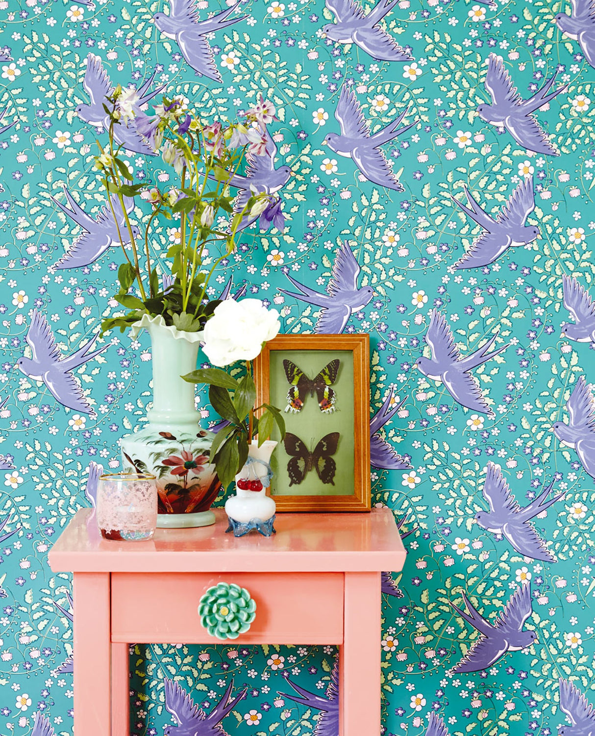 Eijffinger 359023 Cerina Petrol Swallow Wallpaper