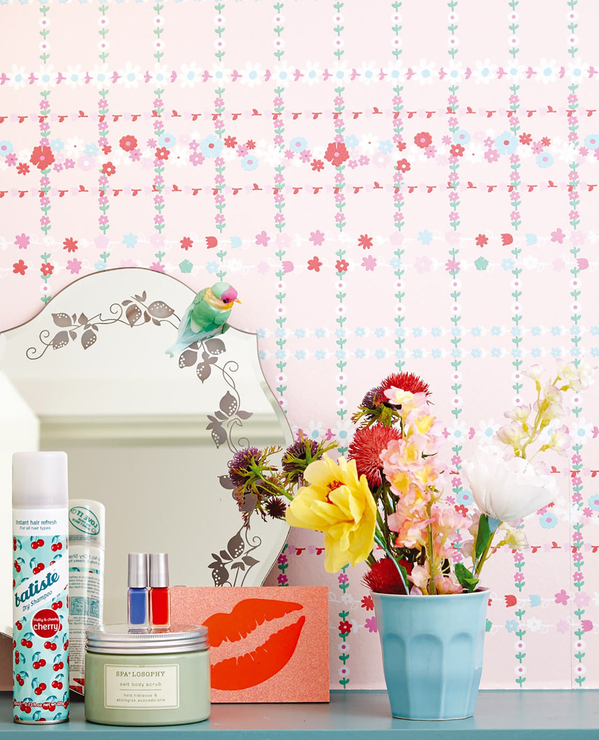 Eijffinger 359034 Belina Light Pink Flower Check Wallpaper