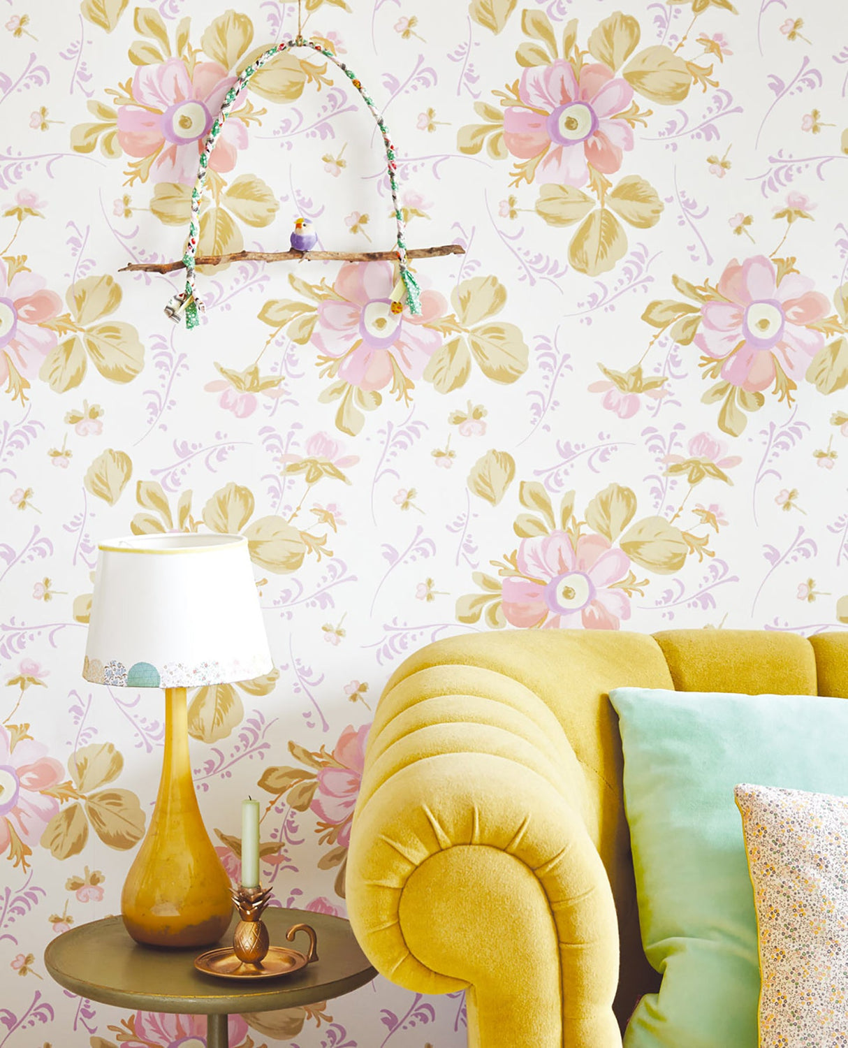 Eijffinger 359040 Lyse Ecru Painted Flowers Wallpaper