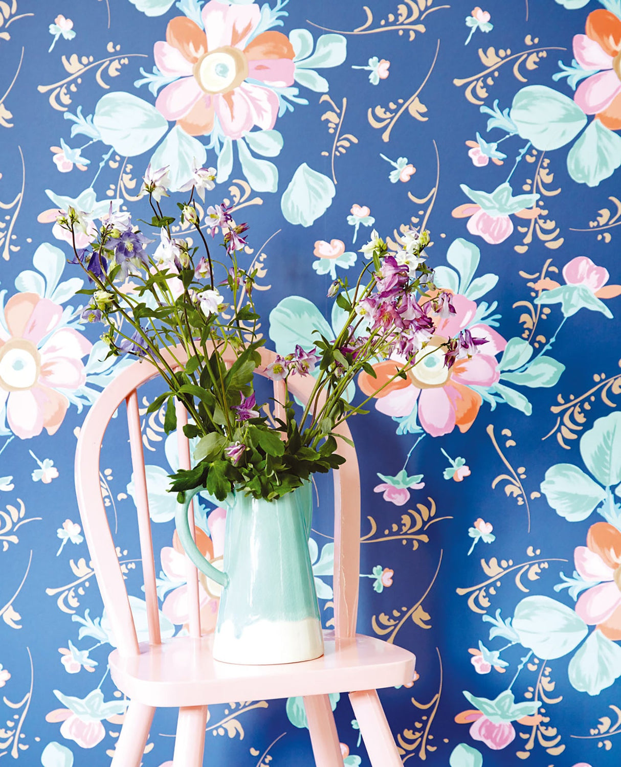 Eijffinger 359044 Lyse Blue Painted Flowers Wallpaper