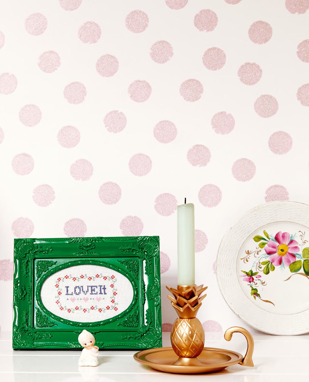 Eijffinger 359061 Odette Pink Stamped Dots Wallpaper