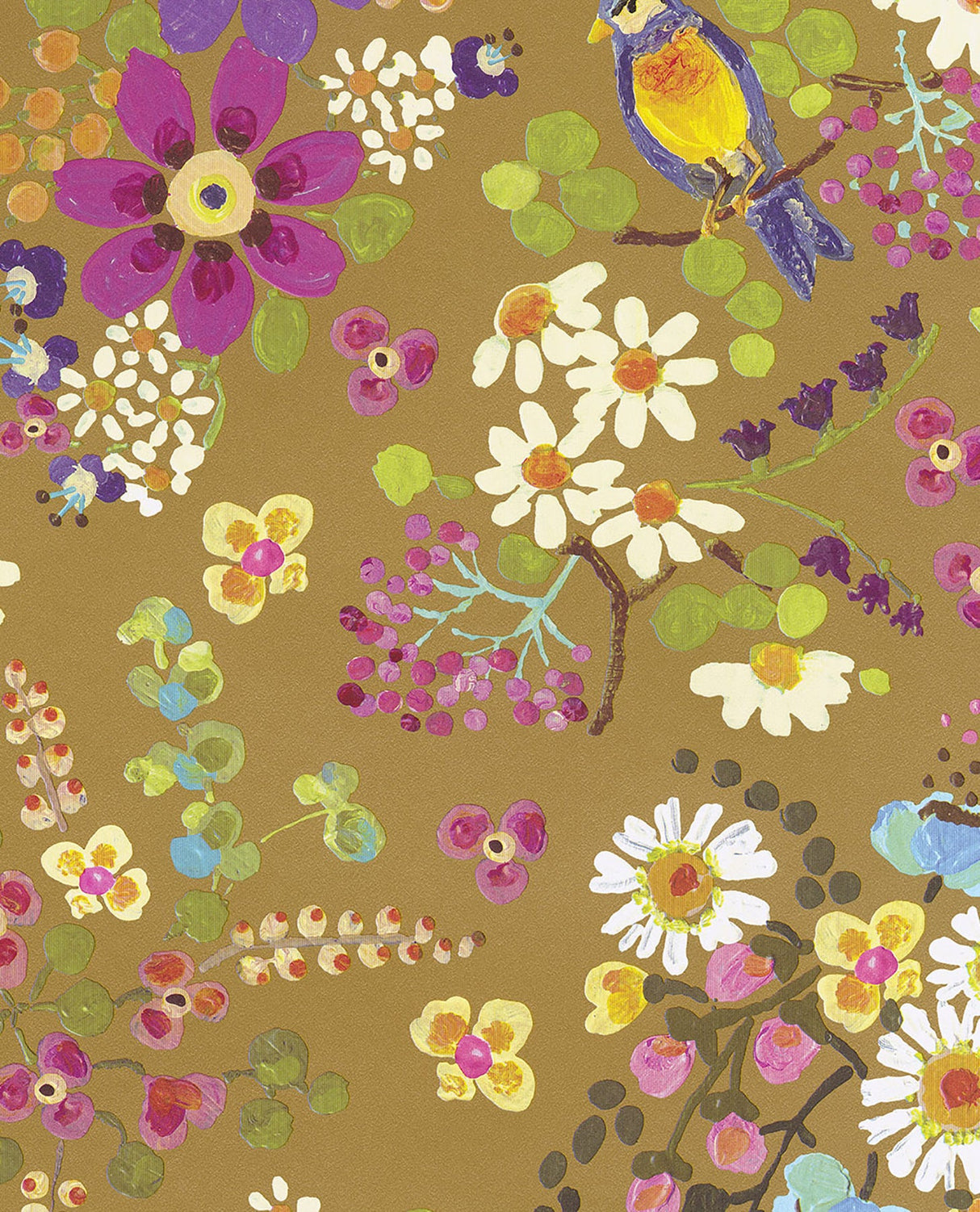 Eijffinger 359071 Freja Gold Painted Florals Wallpaper