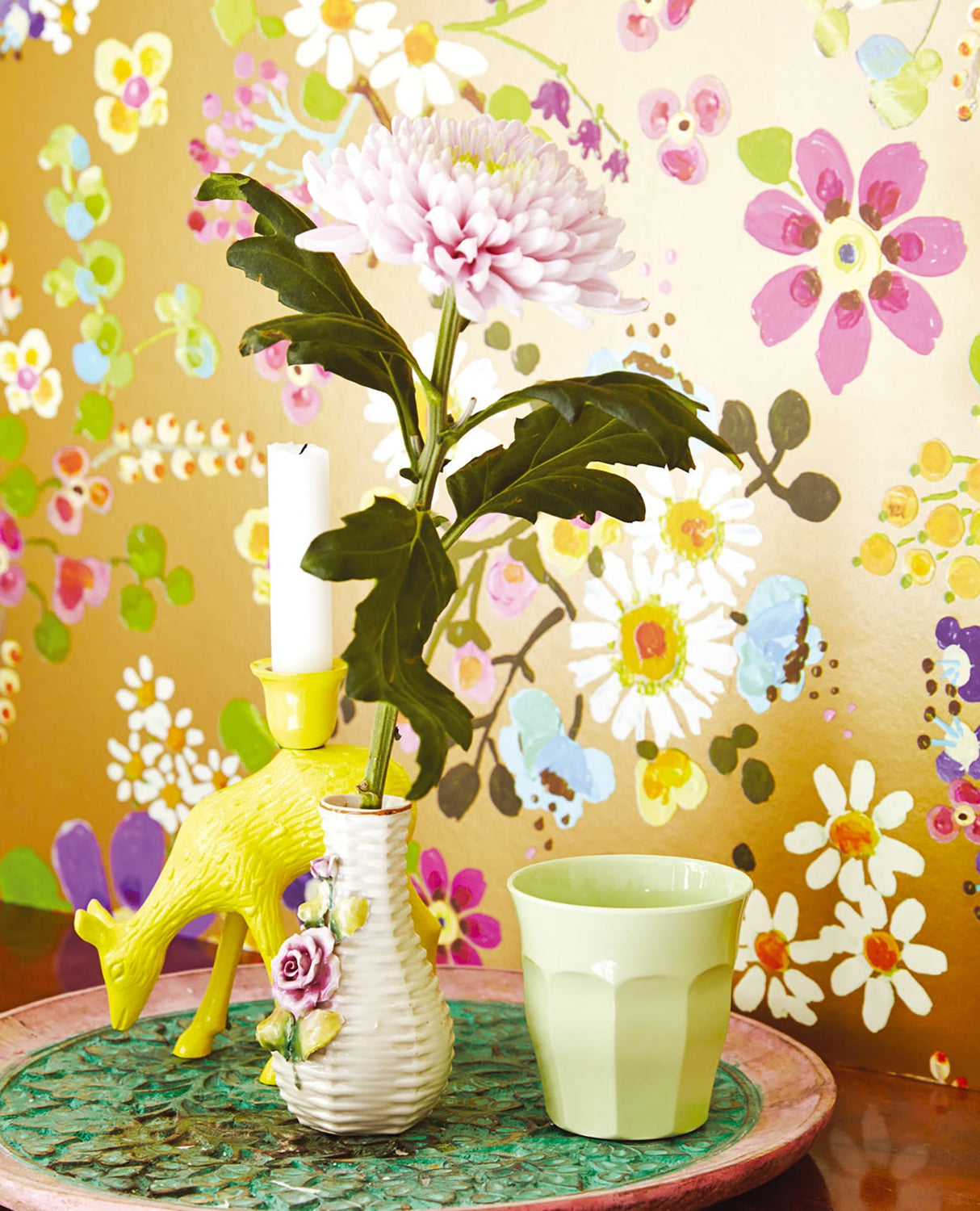 Eijffinger 359071 Freja Gold Painted Florals Wallpaper