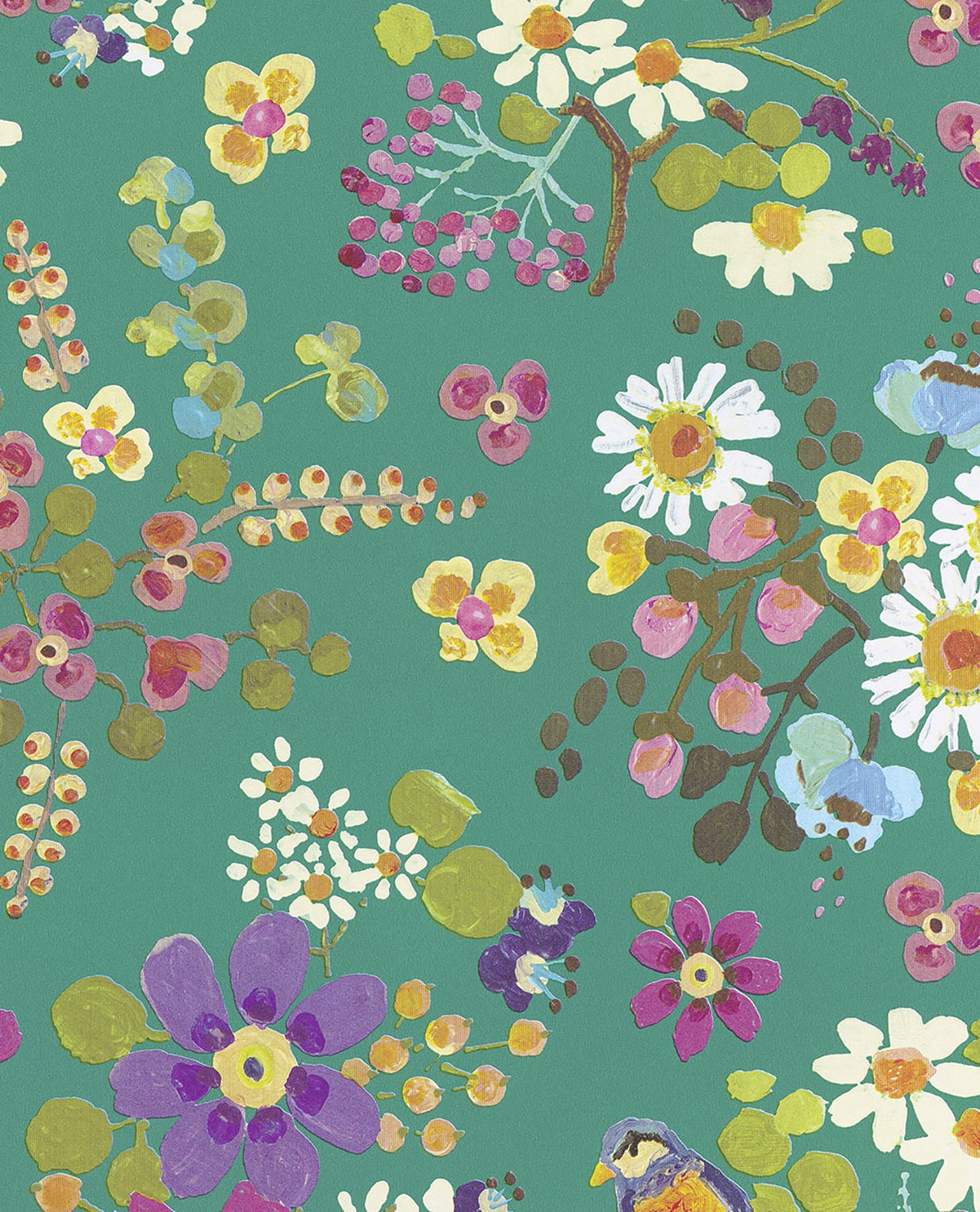 Eijffinger 359073 Freja Turquoise Painted Florals Wallpaper