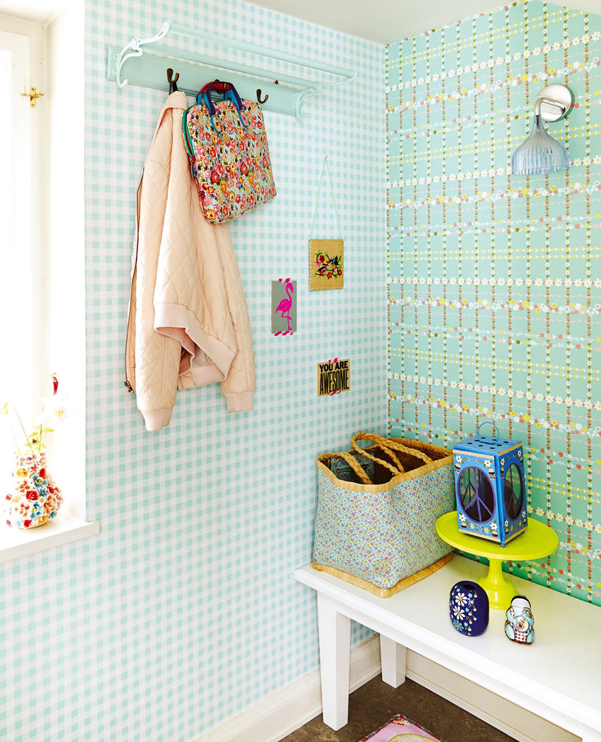 Eijffinger 359080 Kay Turquoise Vichy Check Wallpaper