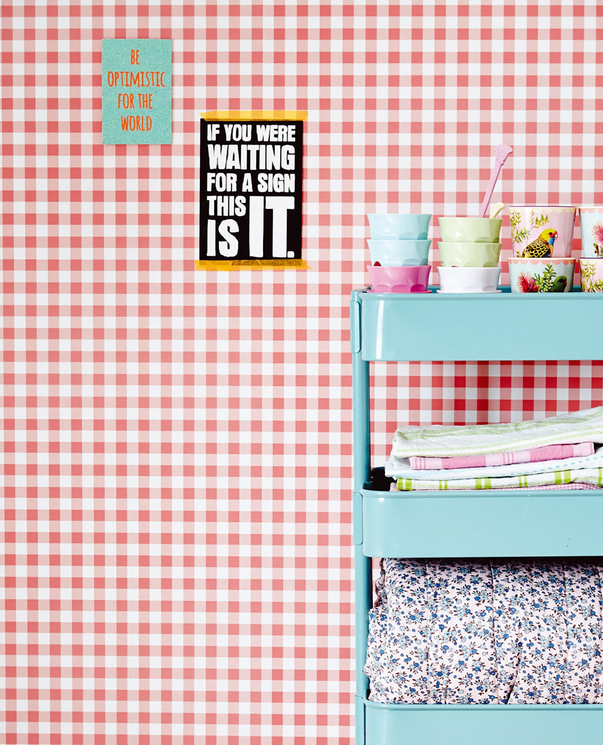 Eijffinger 359082 Kay Coral Vichy Check Wallpaper