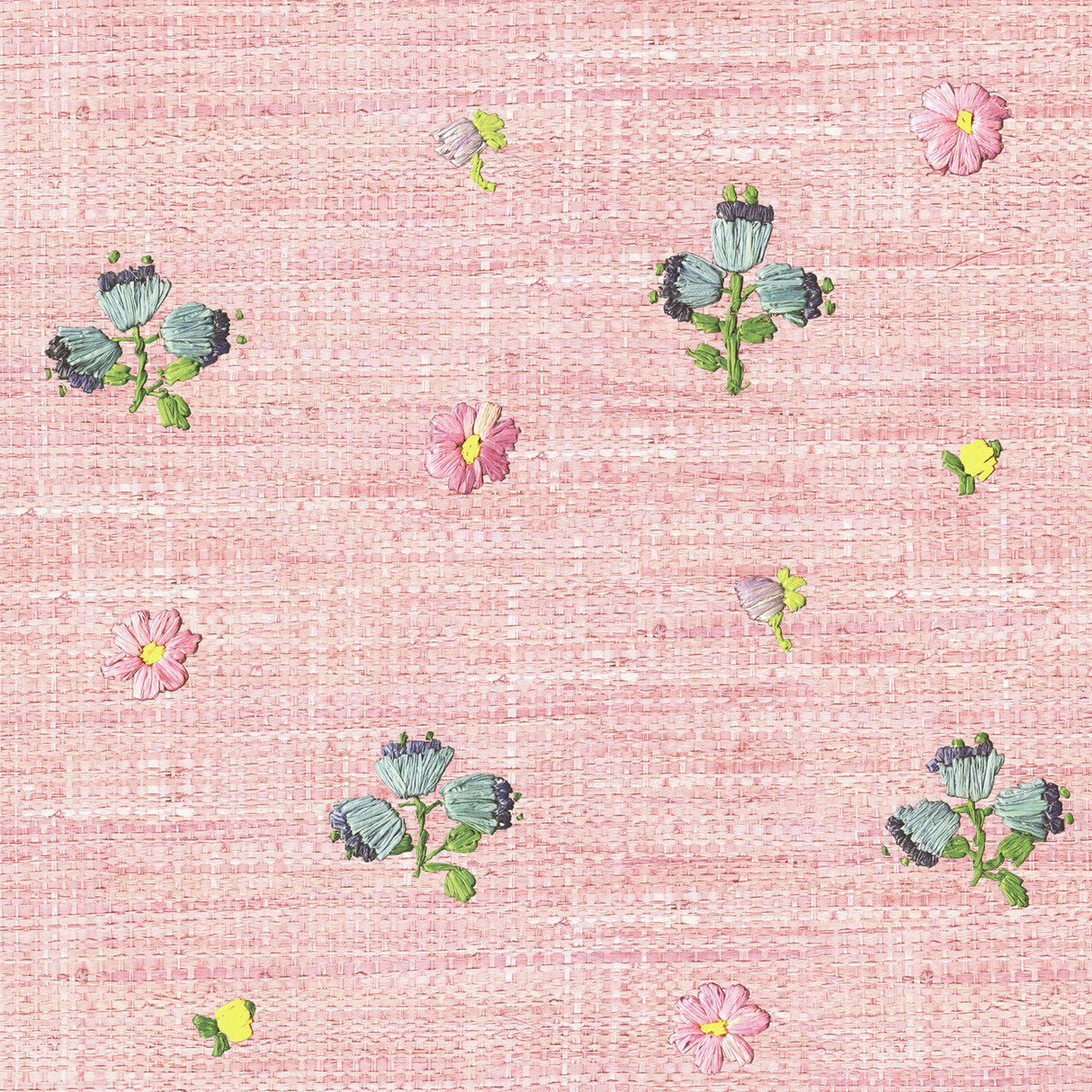 Eijffinger 359156 Gerda Pink Hand Embroidered Raffia Look Wallpaper