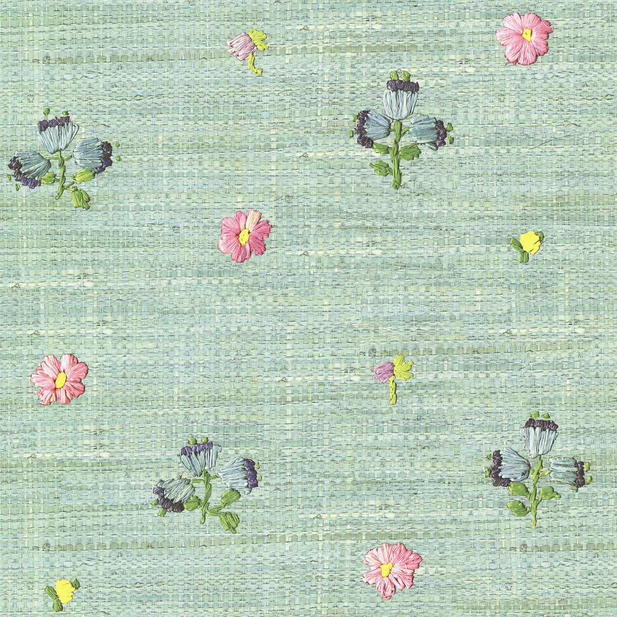 Eijffinger 359157 Gerda Mint Hand Embroidered Raffia Look Wallpaper