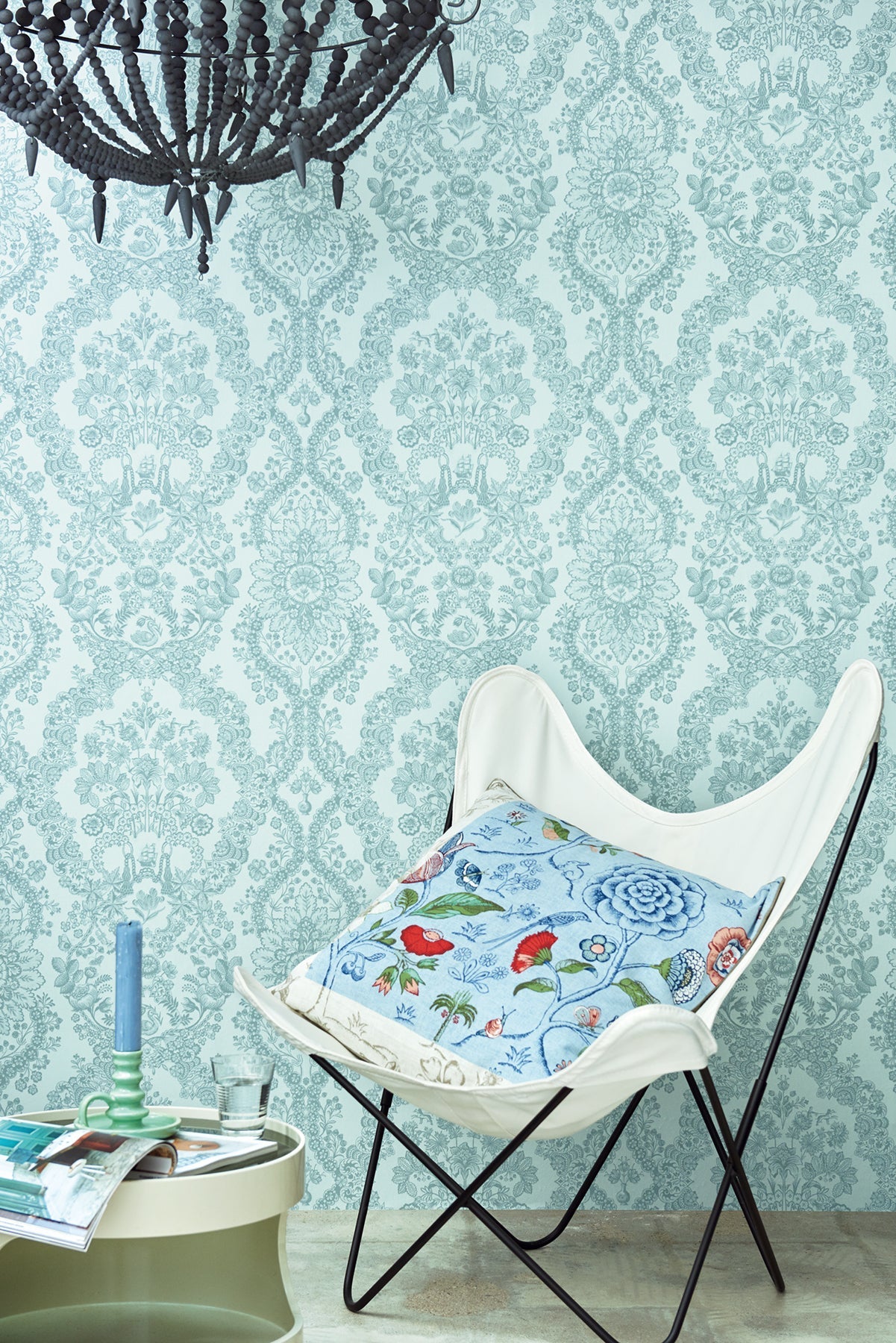 Eijffinger 375045 Grillig Light Blue Damask Wallpaper