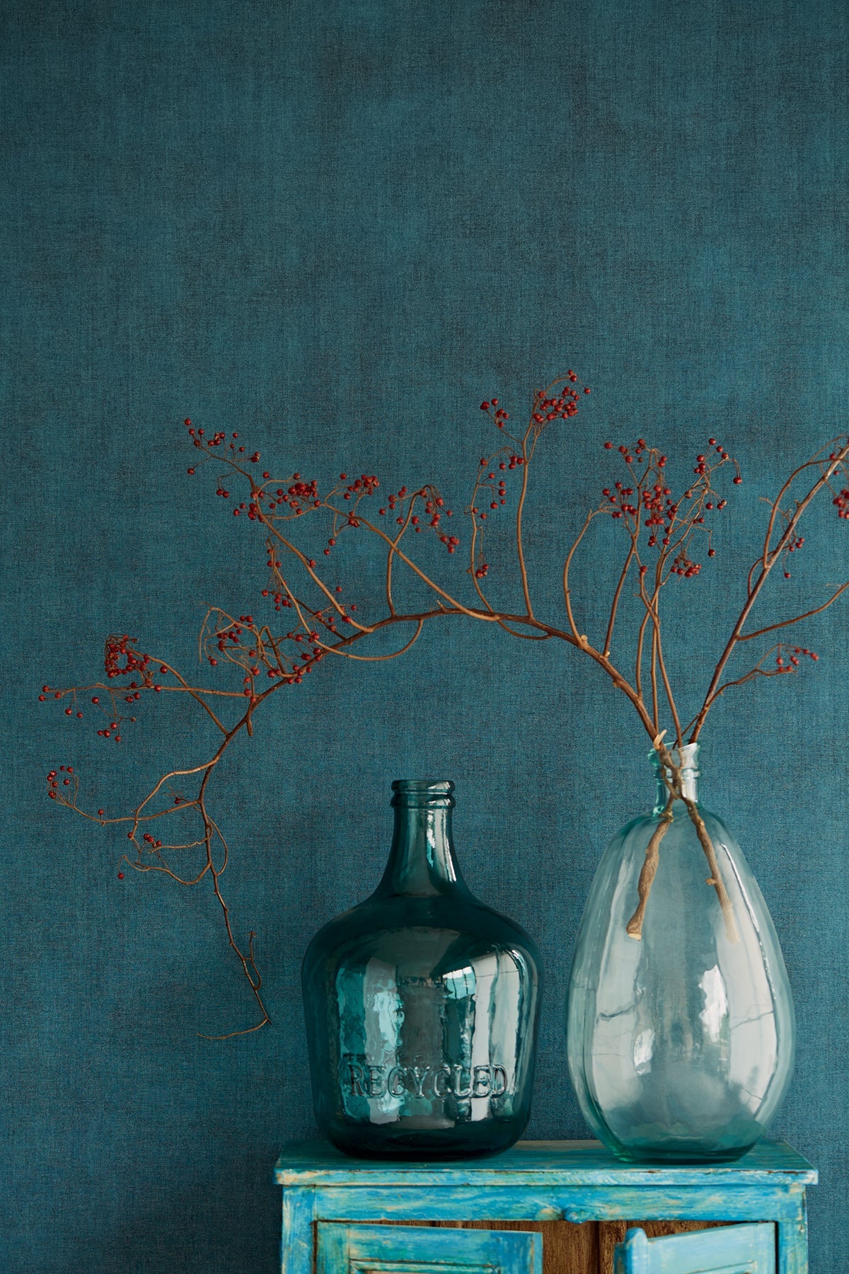 Eijffinger 379005 Agata Teal Linen Wallpaper