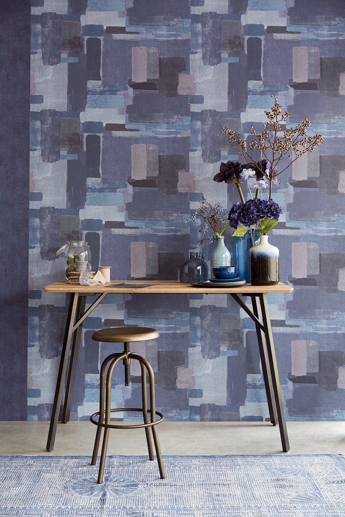 Eijffinger 379063 Eline Blue Geometric Wallpaper
