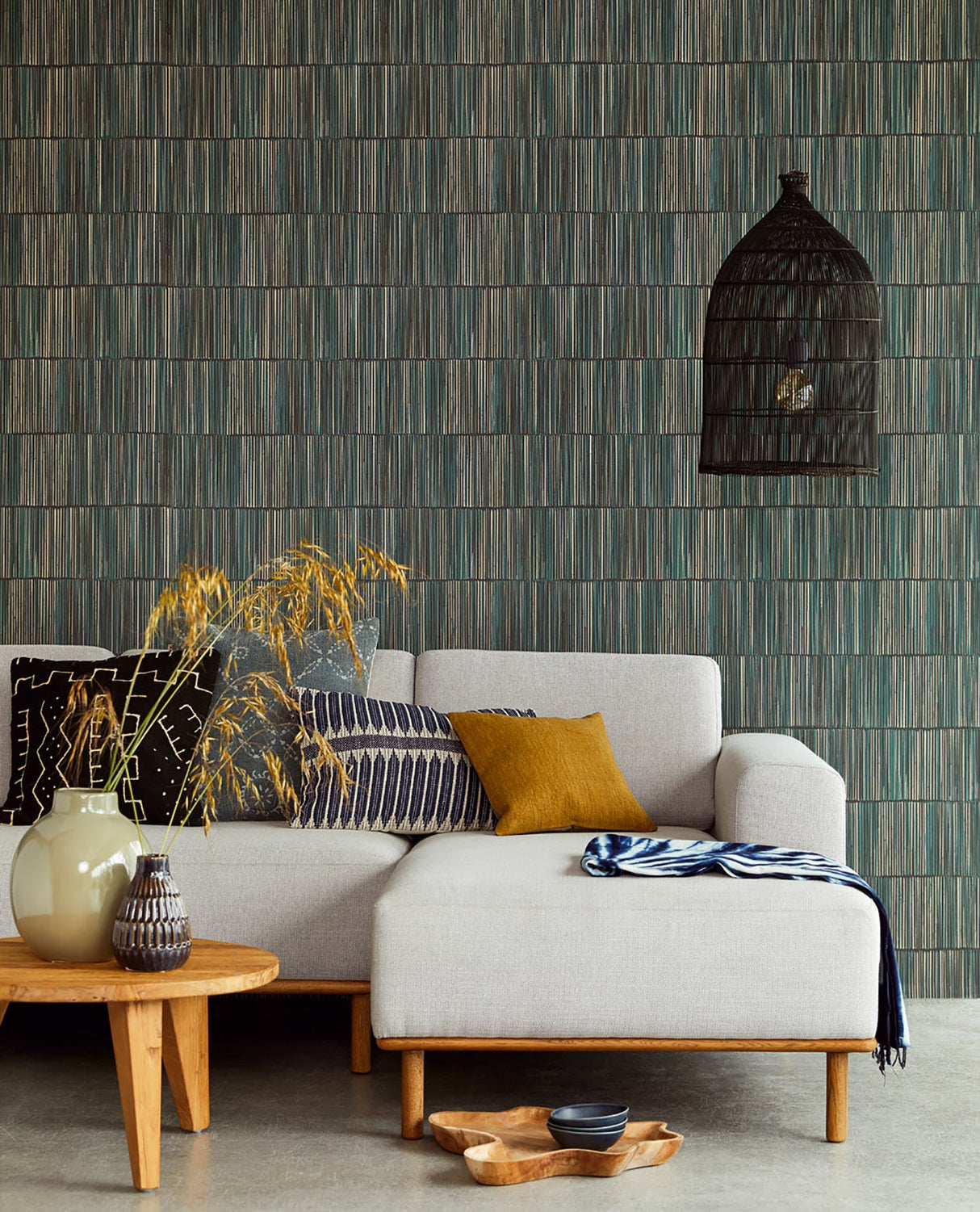 Eijffinger 391511 Aspen Dark Green Natural Stripe Wallpaper