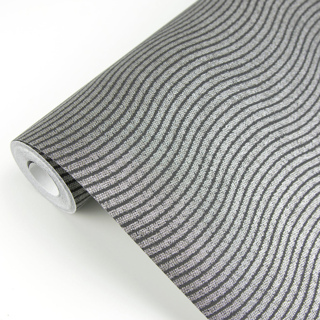 Eijffinger 395854 Curves Black Glittering Waves Wallpaper