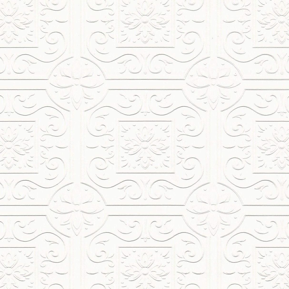 Brewster 4000-59001 Ibold White Tin Ceiling Scroll Paintable Wallpaper