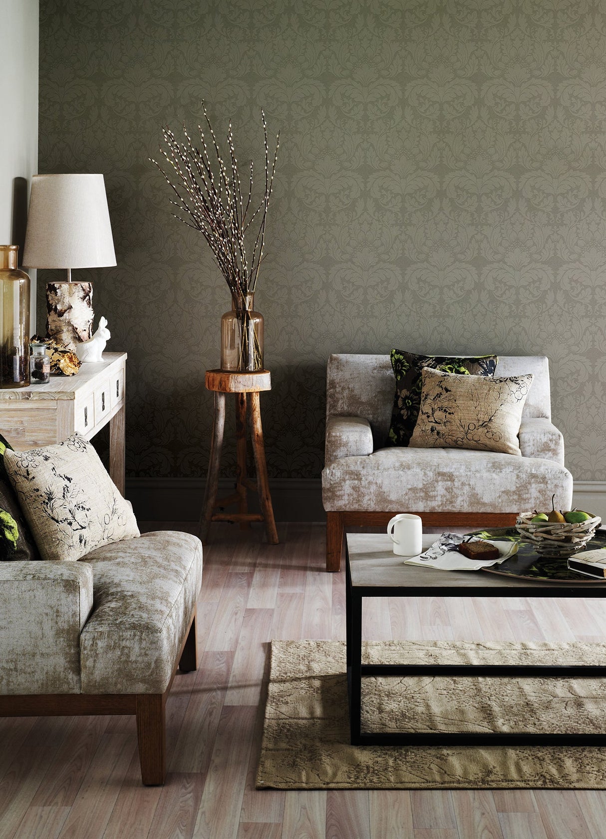 Brewster 4000-95135-1 Jan White Damask Paintable Wallpaper