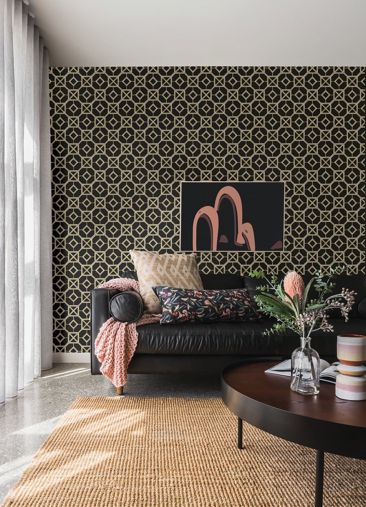 A-Street Prints 4014-26409 Livia Black Trellis Wallpaper