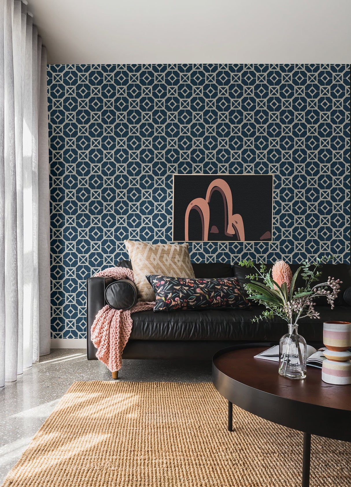 A-Street Prints 4014-26411 Livia Dark Blue Trellis Wallpaper