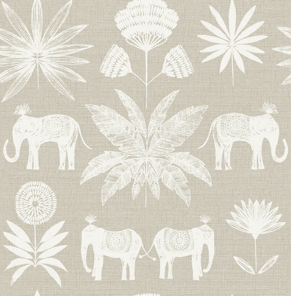 A-Street Prints 4014-26433 Bazaar Light Grey Elephant Oasis Wallpaper