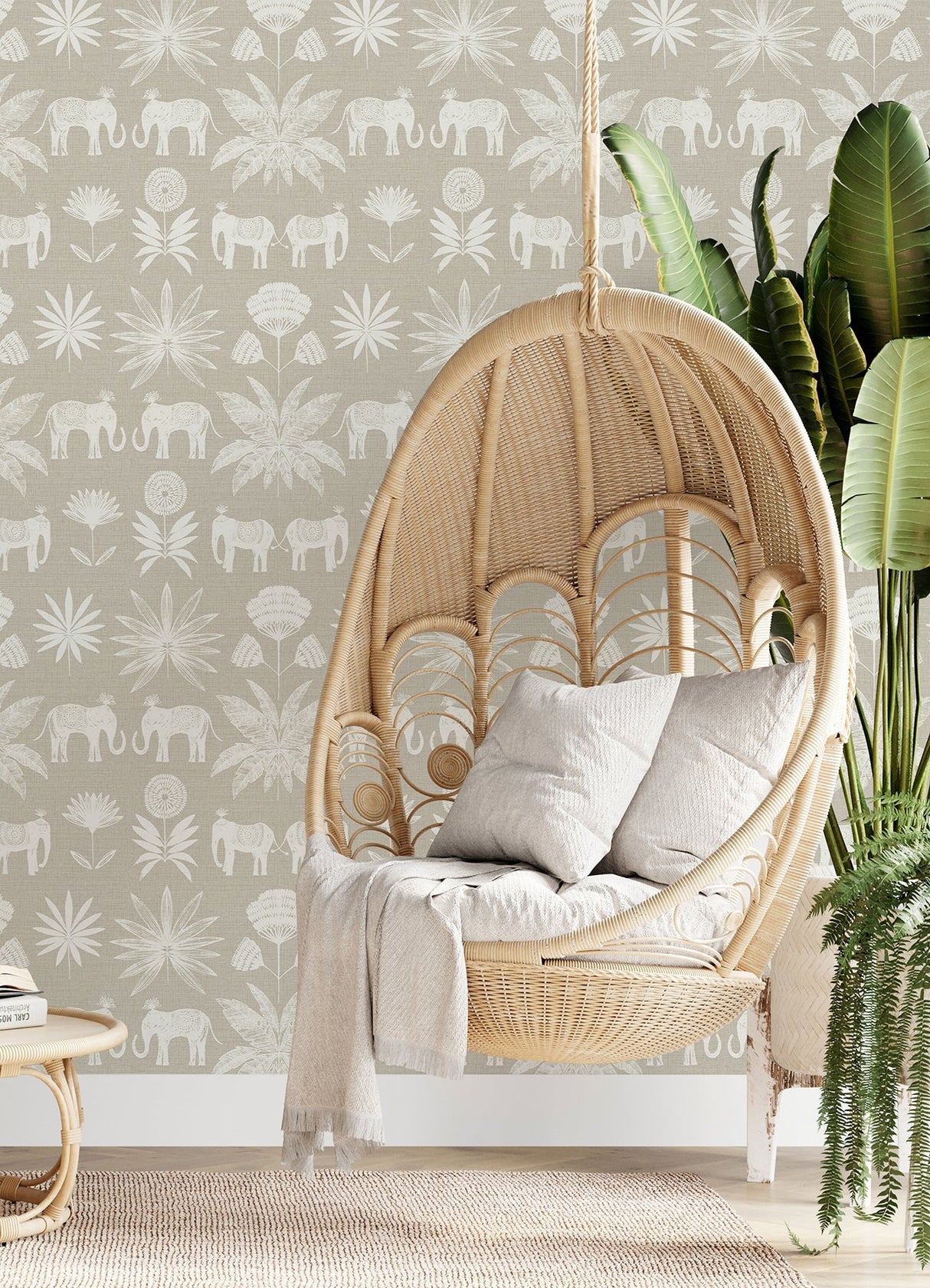 A-Street Prints 4014-26433 Bazaar Light Grey Elephant Oasis Wallpaper