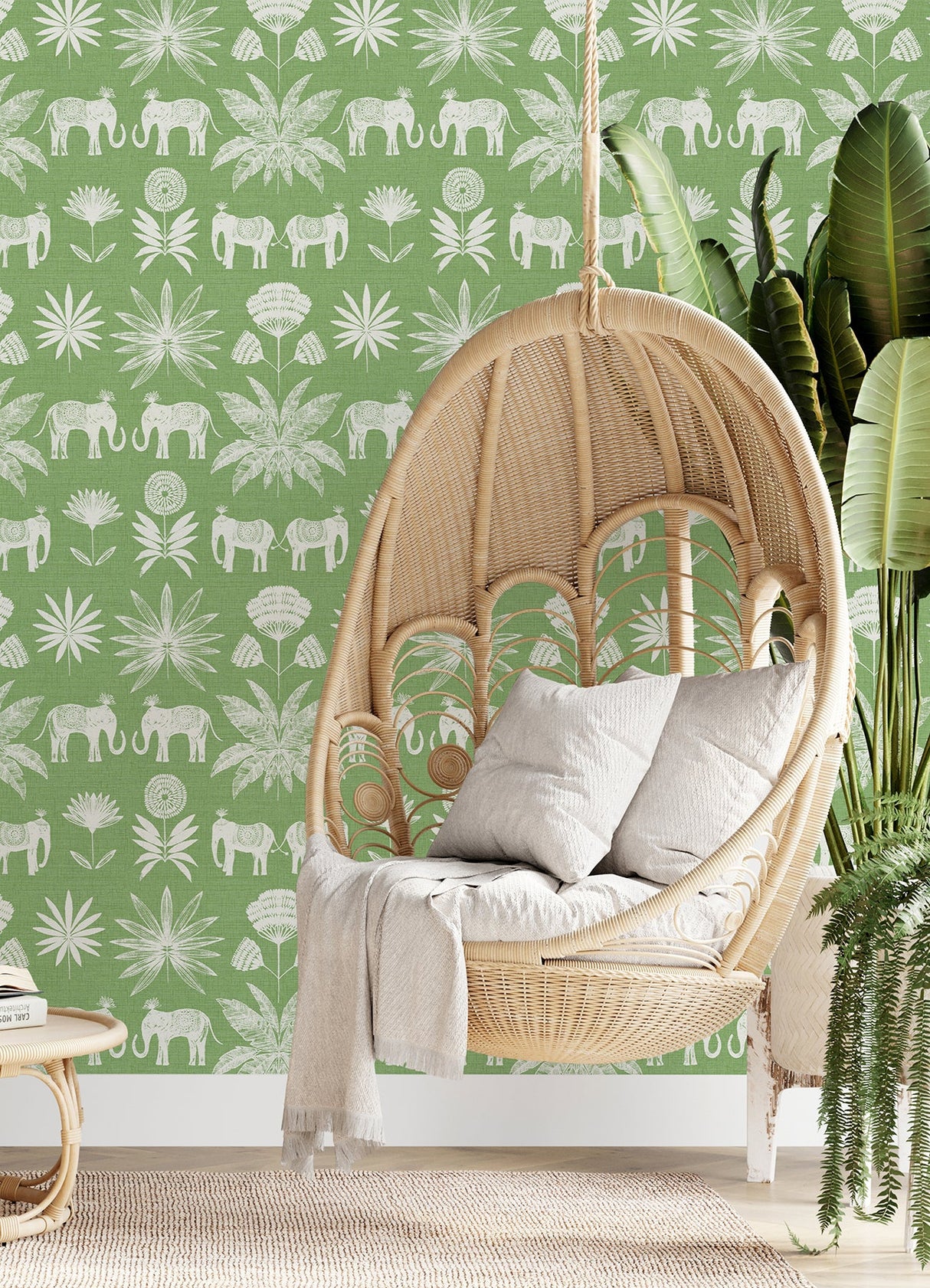 A-Street Prints 4014-26435 Bazaar Green Elephant Oasis Wallpaper