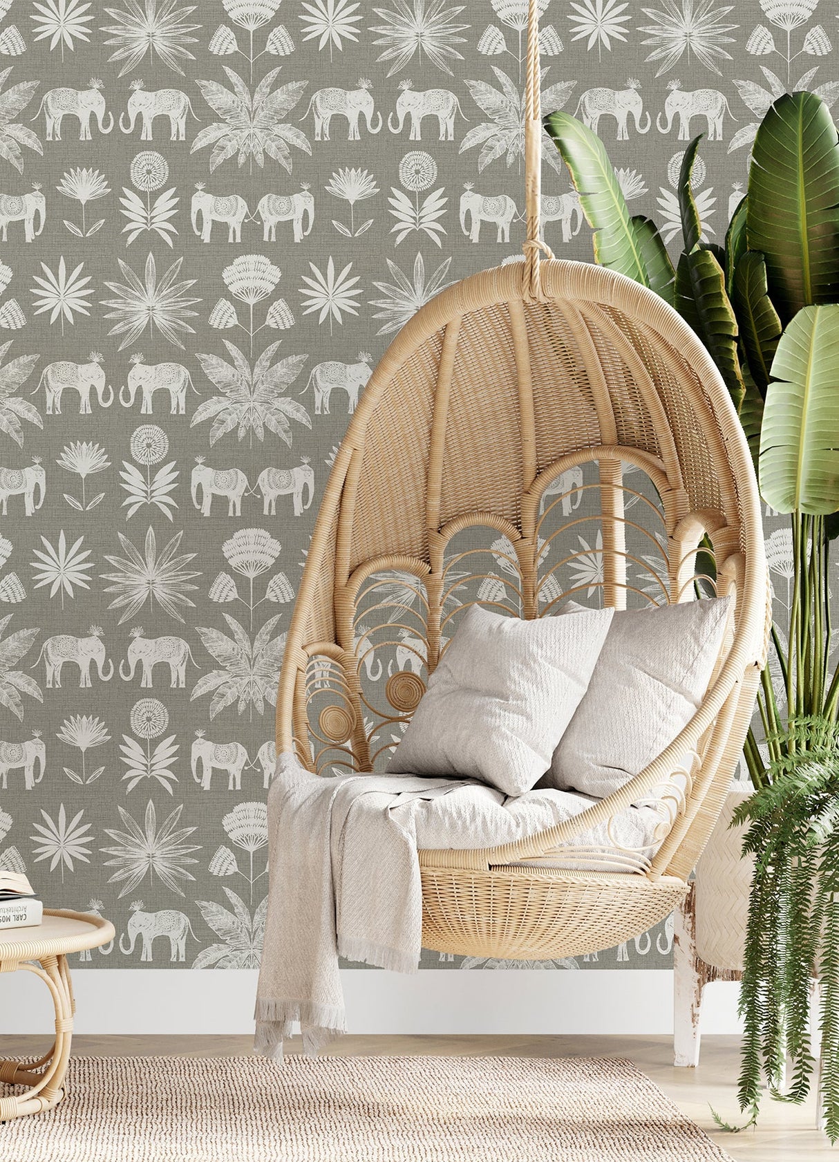 A-Street Prints 4014-26437 Bazaar Grey Elephant Oasis Wallpaper