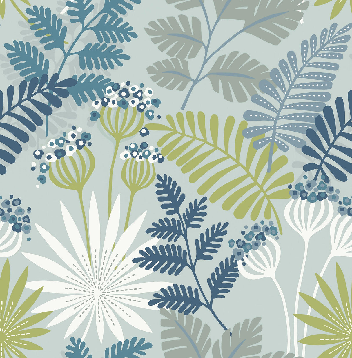 A-Street Prints 4014-26450 Praslin Sky Blue Botanical Wallpaper