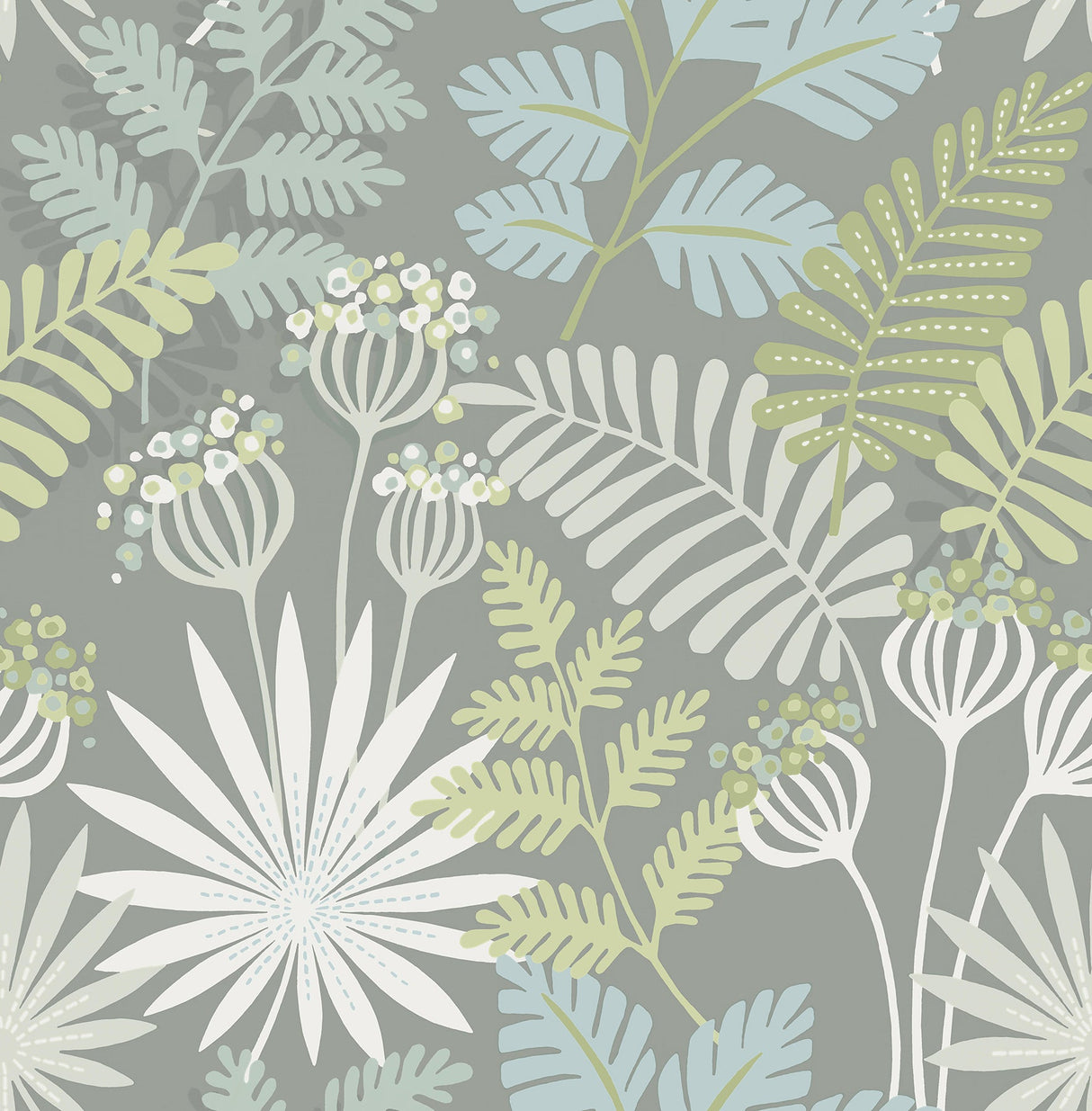 A-Street Prints 4014-26451 Praslin Grey Botanical Wallpaper