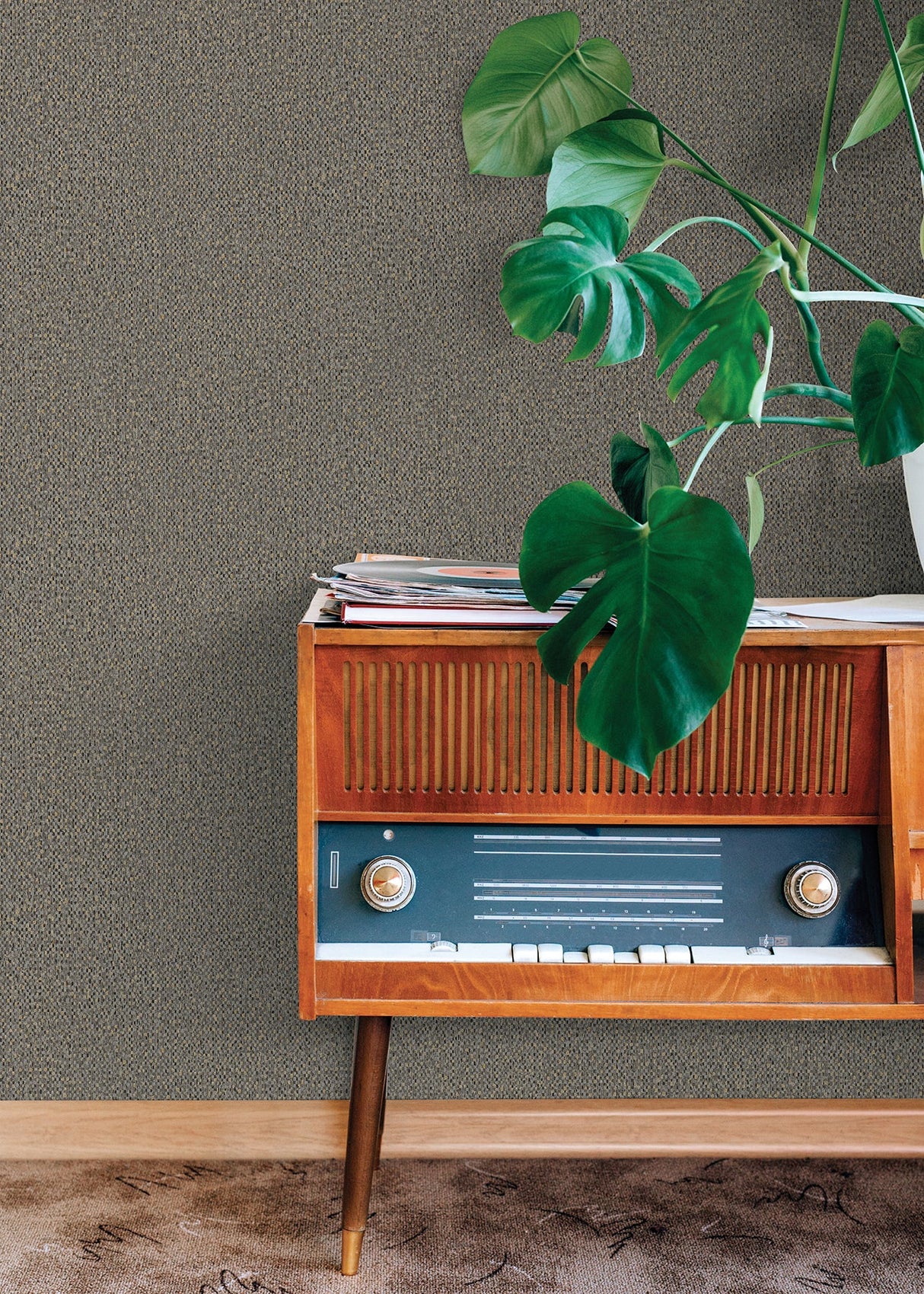 Advantage 4015-37374-1 Hanalei Brown Fabric Texture Wallpaper