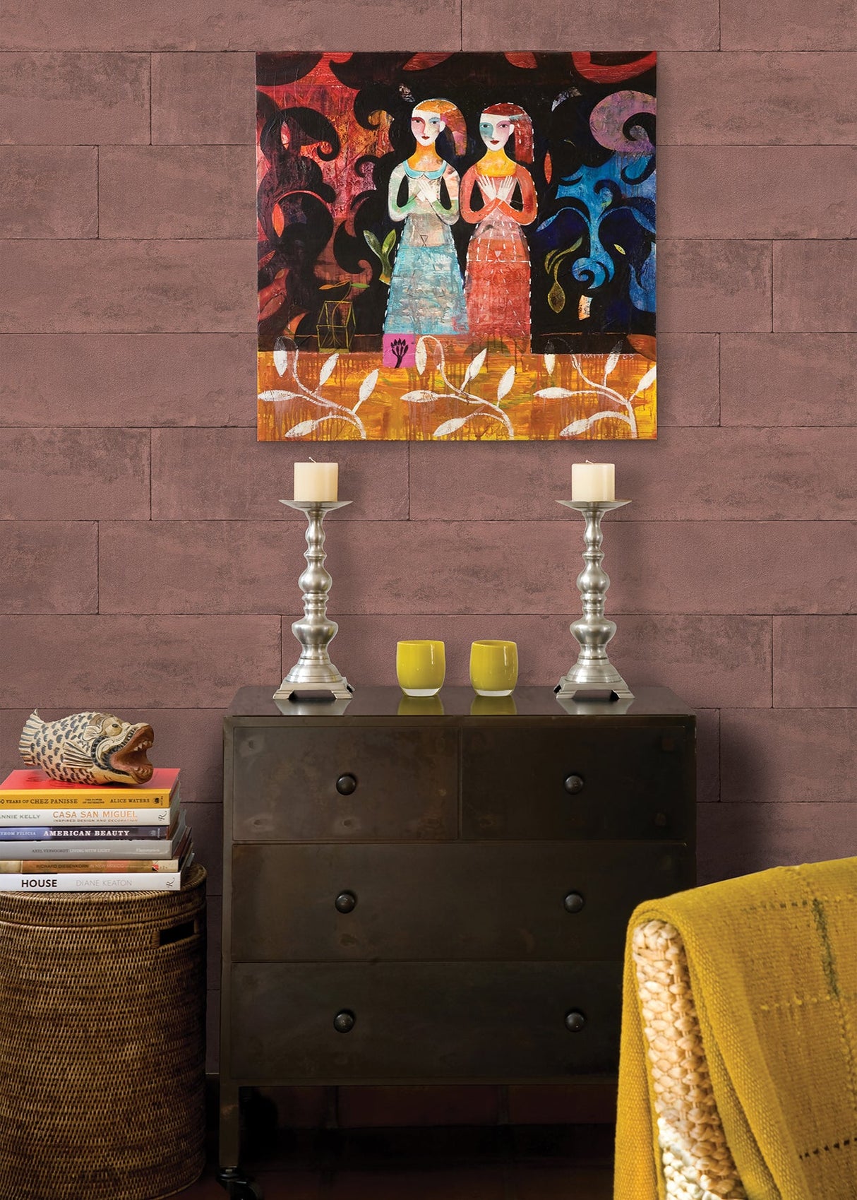 Advantage 4015-426045 Lanier Oxblood Stone Plank Wallpaper