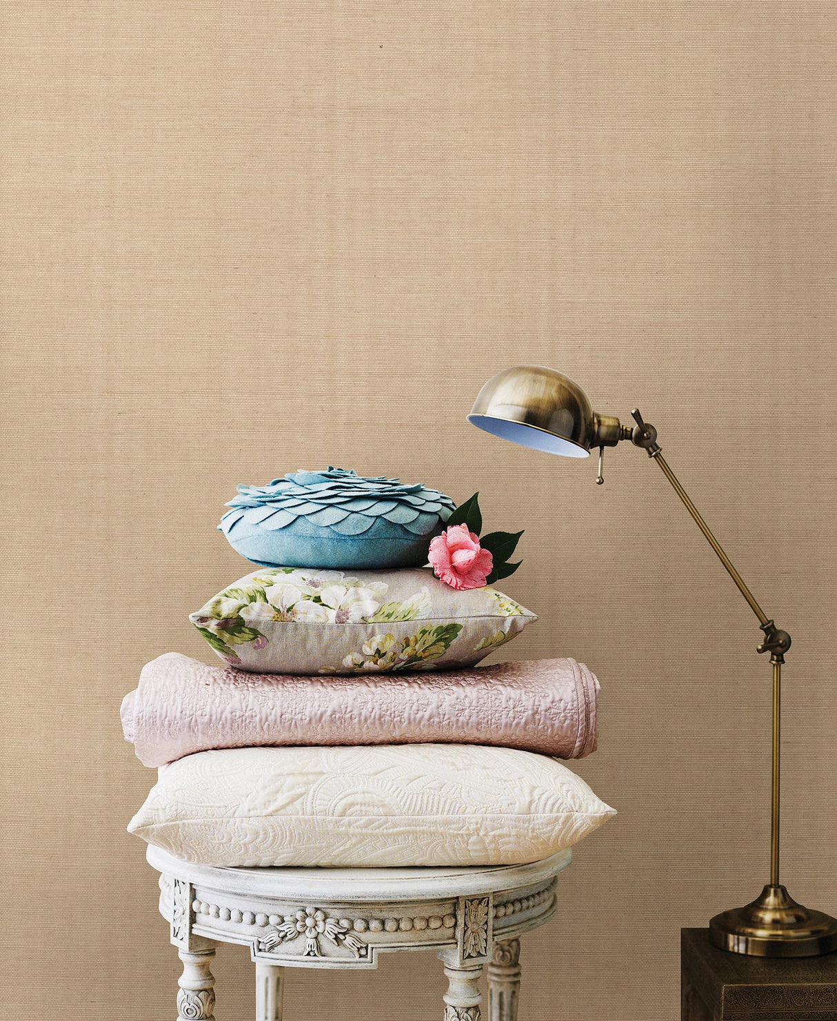 Eade’s Rhona Peach Solid Grasscloth Wallpaper Beige