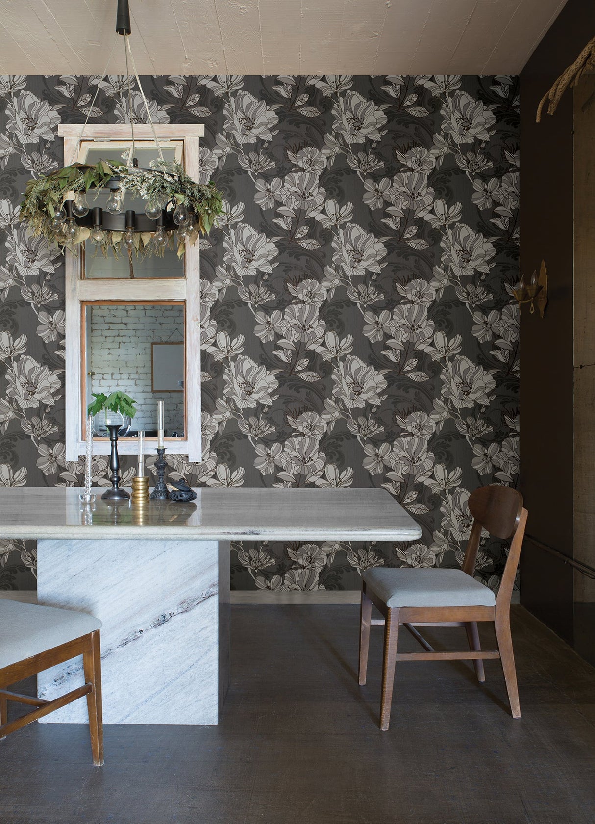 A-Street Prints 4019-86401 Selene Silver Mucha Floral Wallpaper