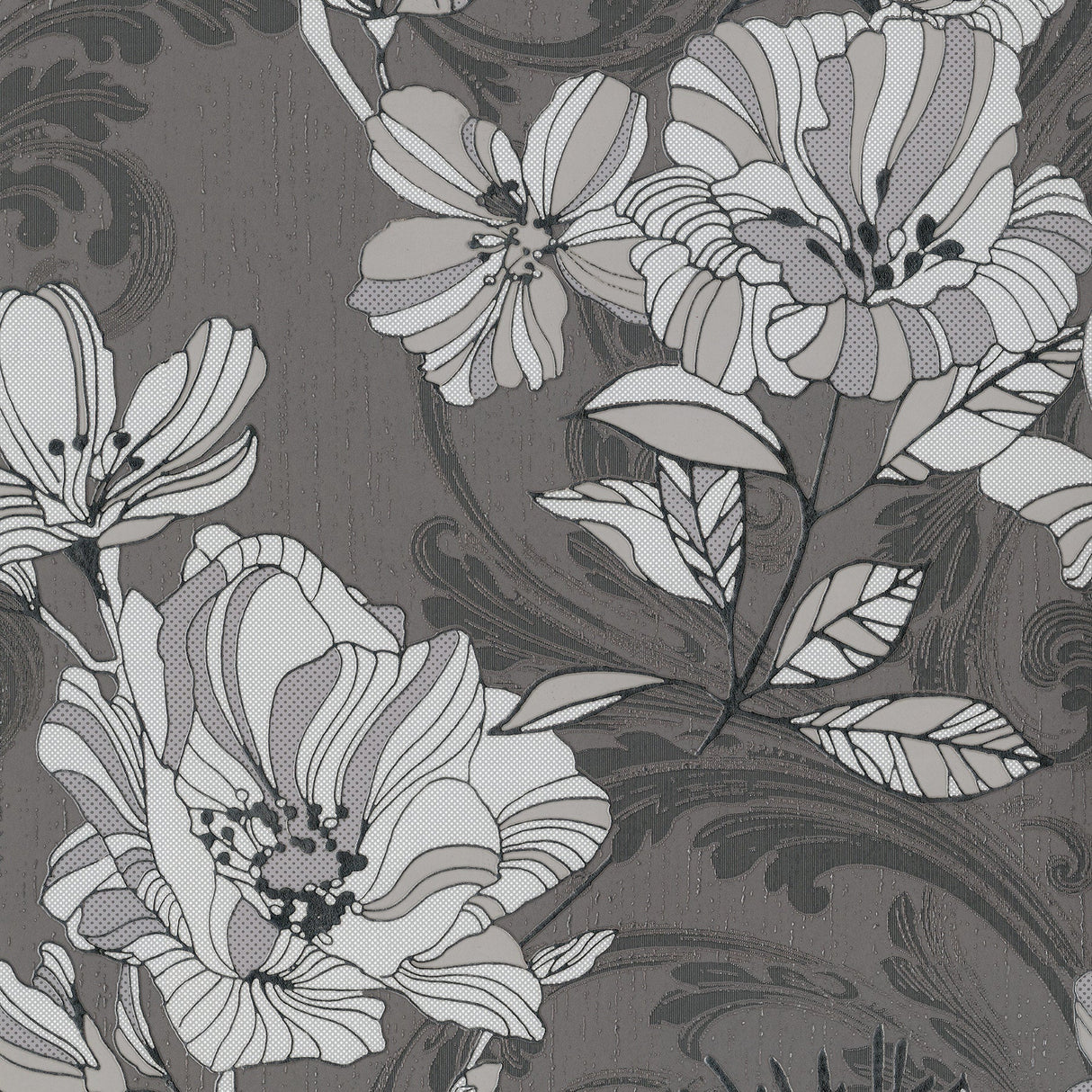 A-Street Prints 4019-86401 Selene Silver Mucha Floral Wallpaper