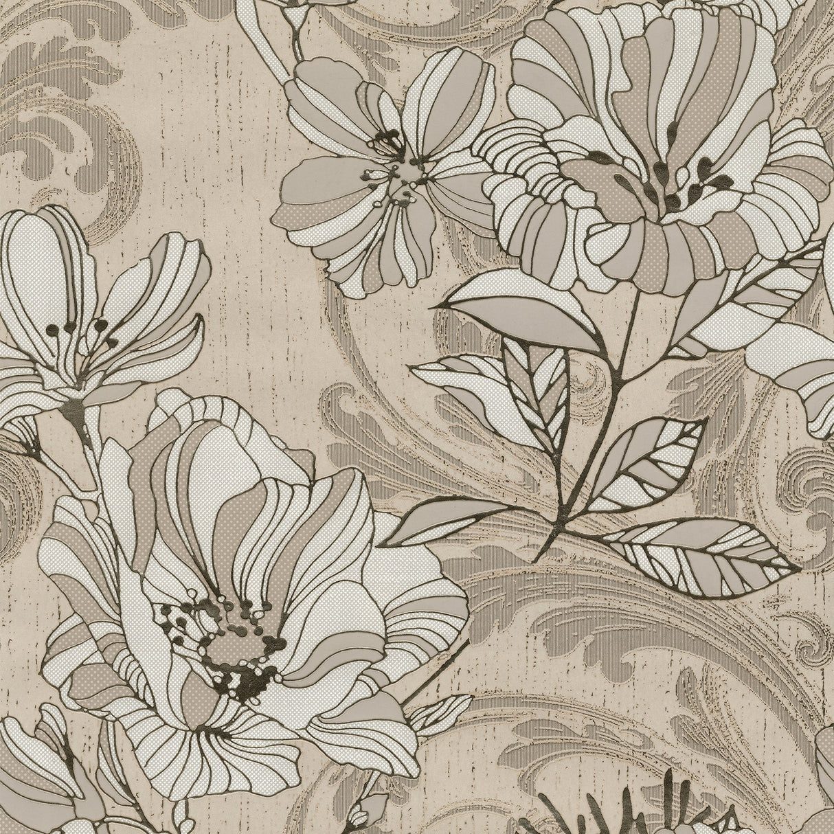 A-Street Prints 4019-86402 Selene Gold Mucha Floral Wallpaper