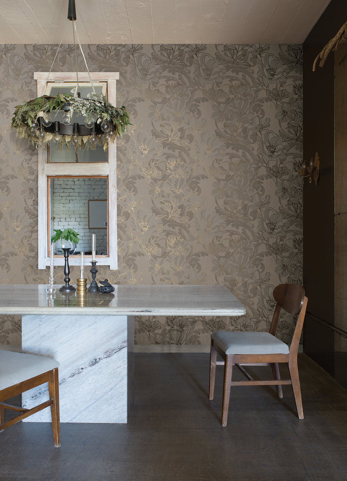 A-Street Prints 4019-86402 Selene Gold Mucha Floral Wallpaper