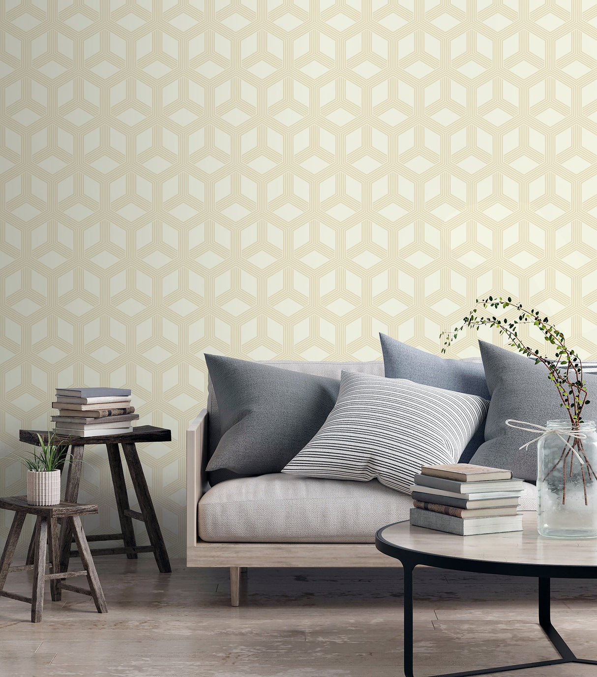 Advantage 4020-84207 Xander Cream Glam Geometric Wallpaper