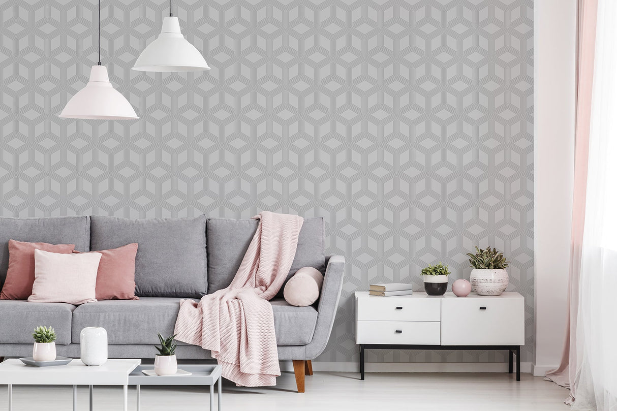 Advantage 4020-84209 Xander Grey Glam Geometric Wallpaper