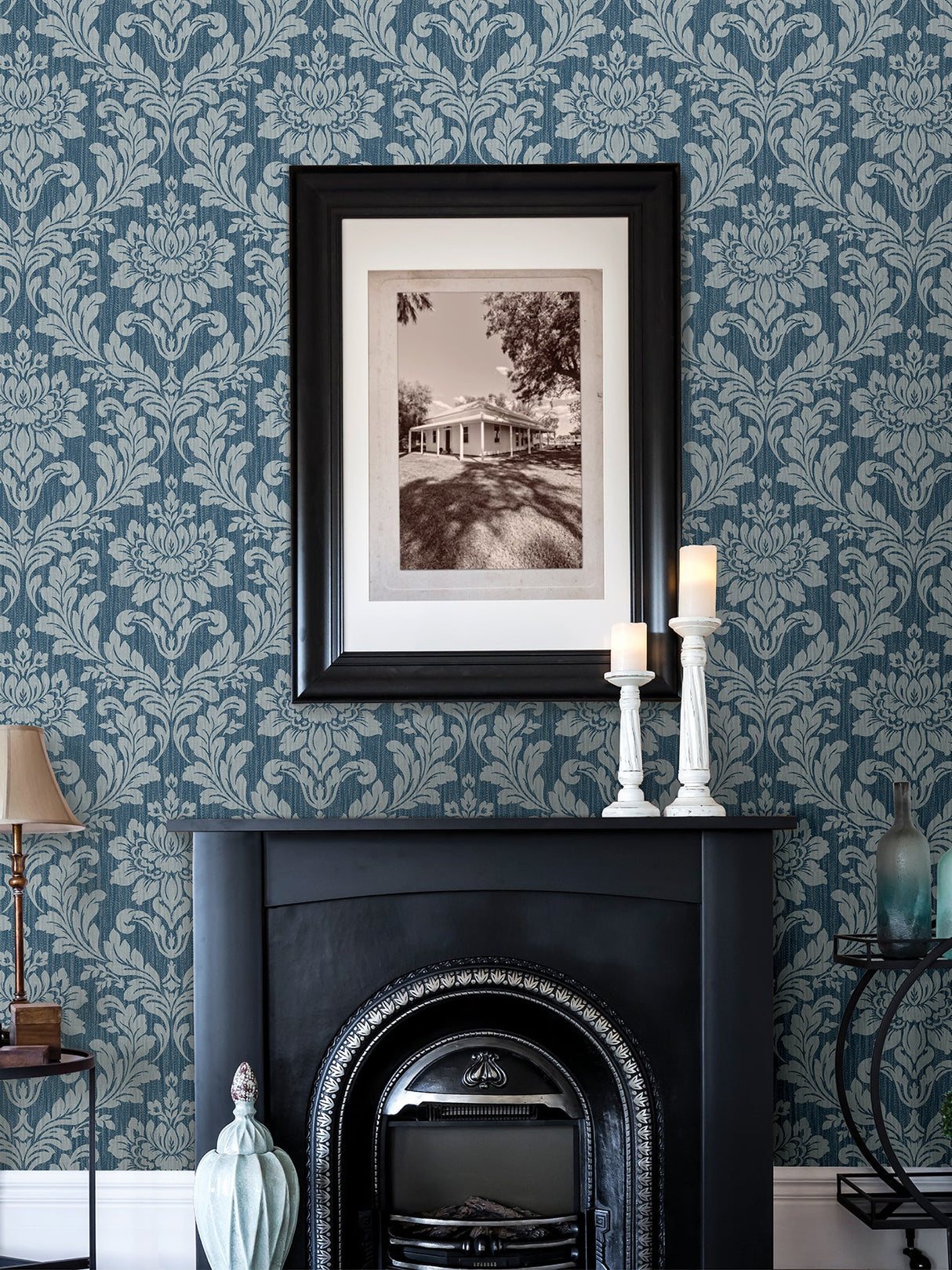 Advantage 4025-82511 Galois Blue Damask Wallpaper