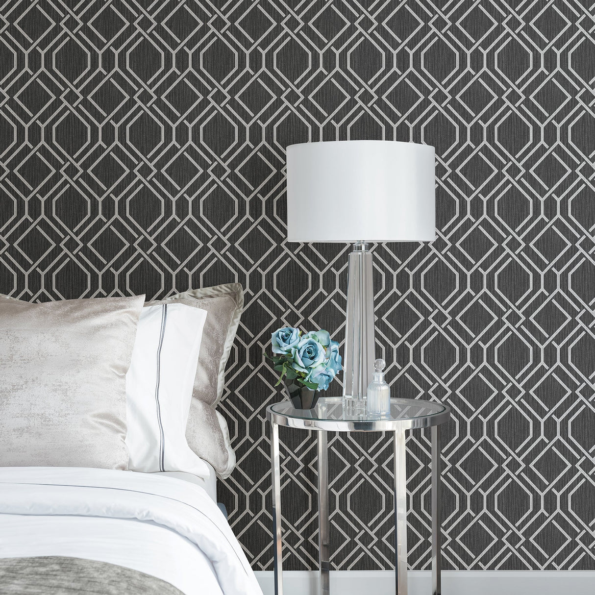 Advantage 4025-82519 Frege Charcoal Trellis Wallpaper