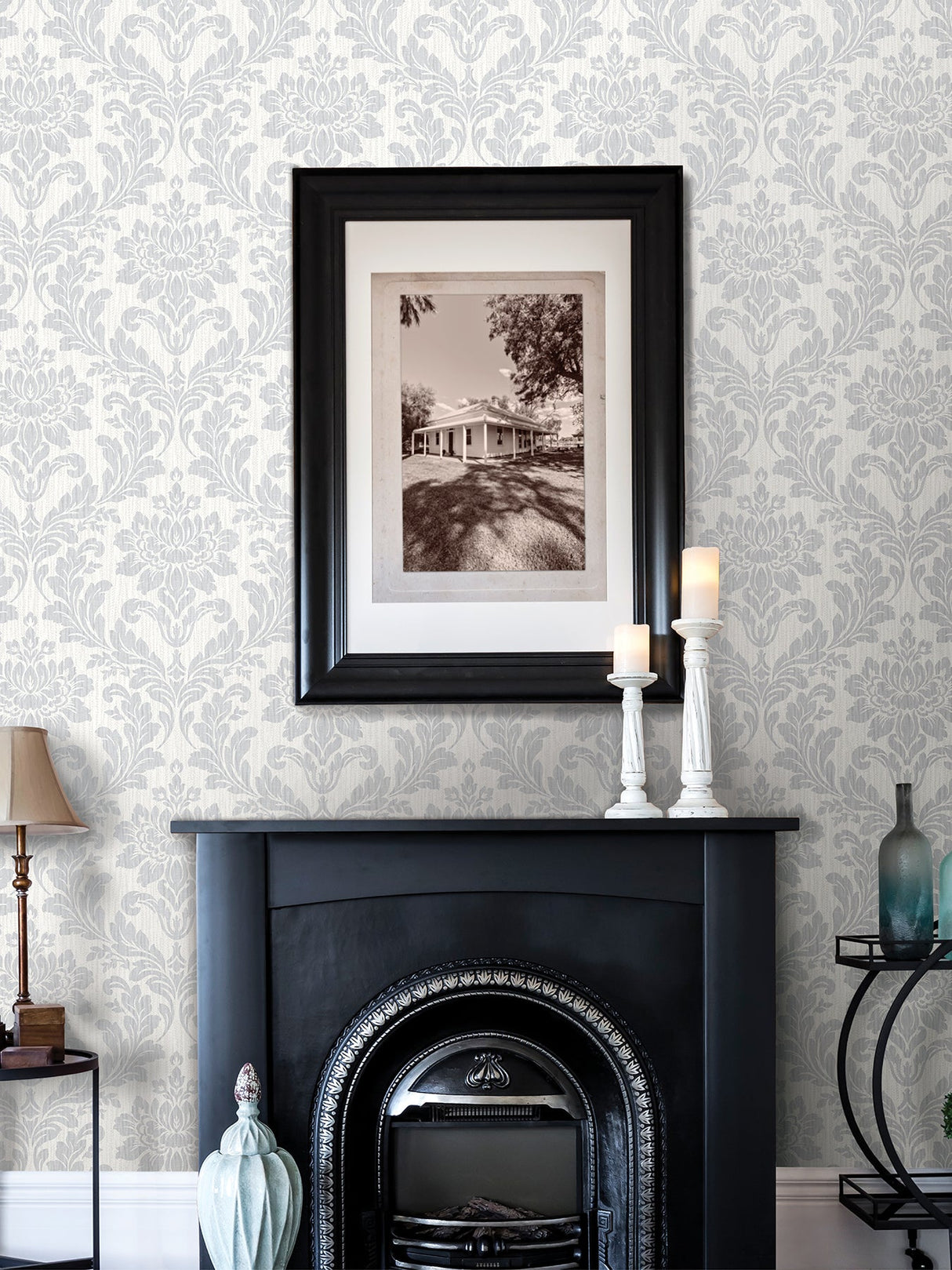 Advantage 4025-82524 Galois Light Grey Damask Wallpaper