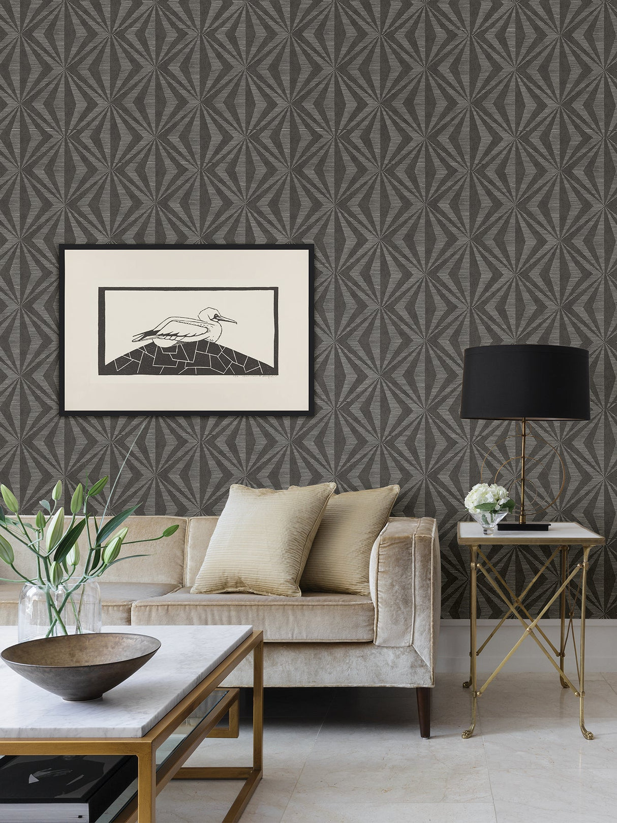 Advantage 4025-82547 Monge Charcoal Geometric Wallpaper