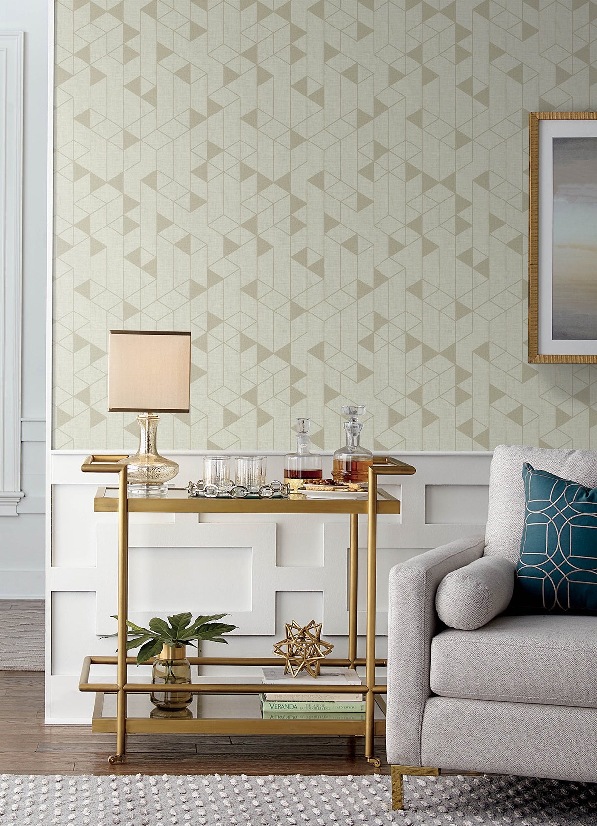 A-Street Prints 4034-26770 Fairbank Champagne Linen Geometric Wallpaper by Scott Living
