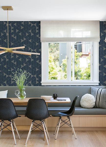 Eade’s Fairbank Navy Linen Geometric Wallpaper by Scott Livi