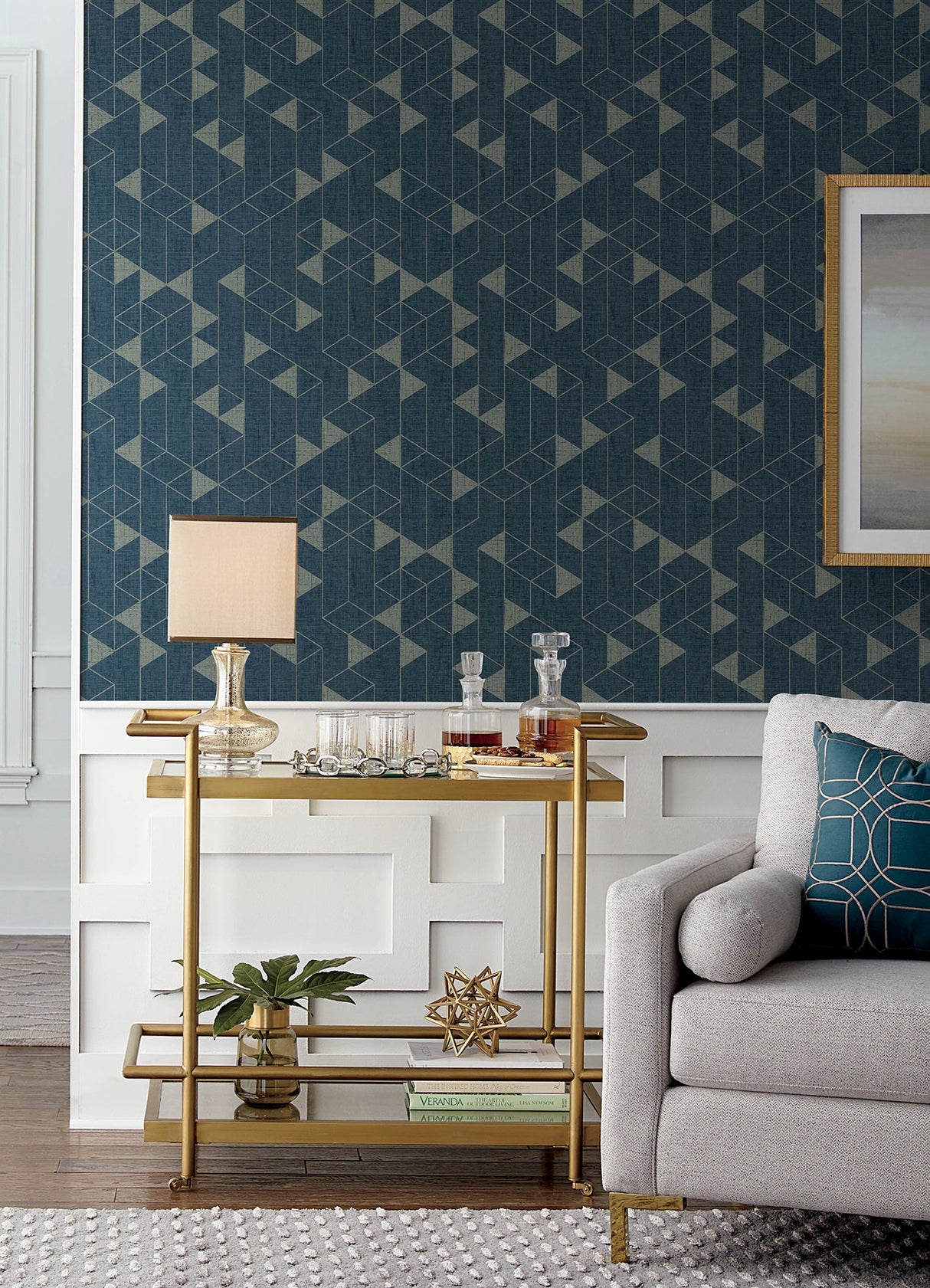 A-Street Prints 4034-26775 Fairbank Navy Linen Geometric Wallpaper by Scott Living