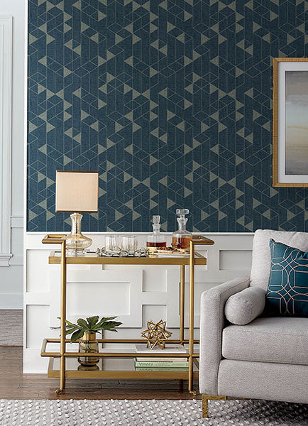 Eade’s Fairbank Navy Linen Geometric Wallpaper by Scott Livi