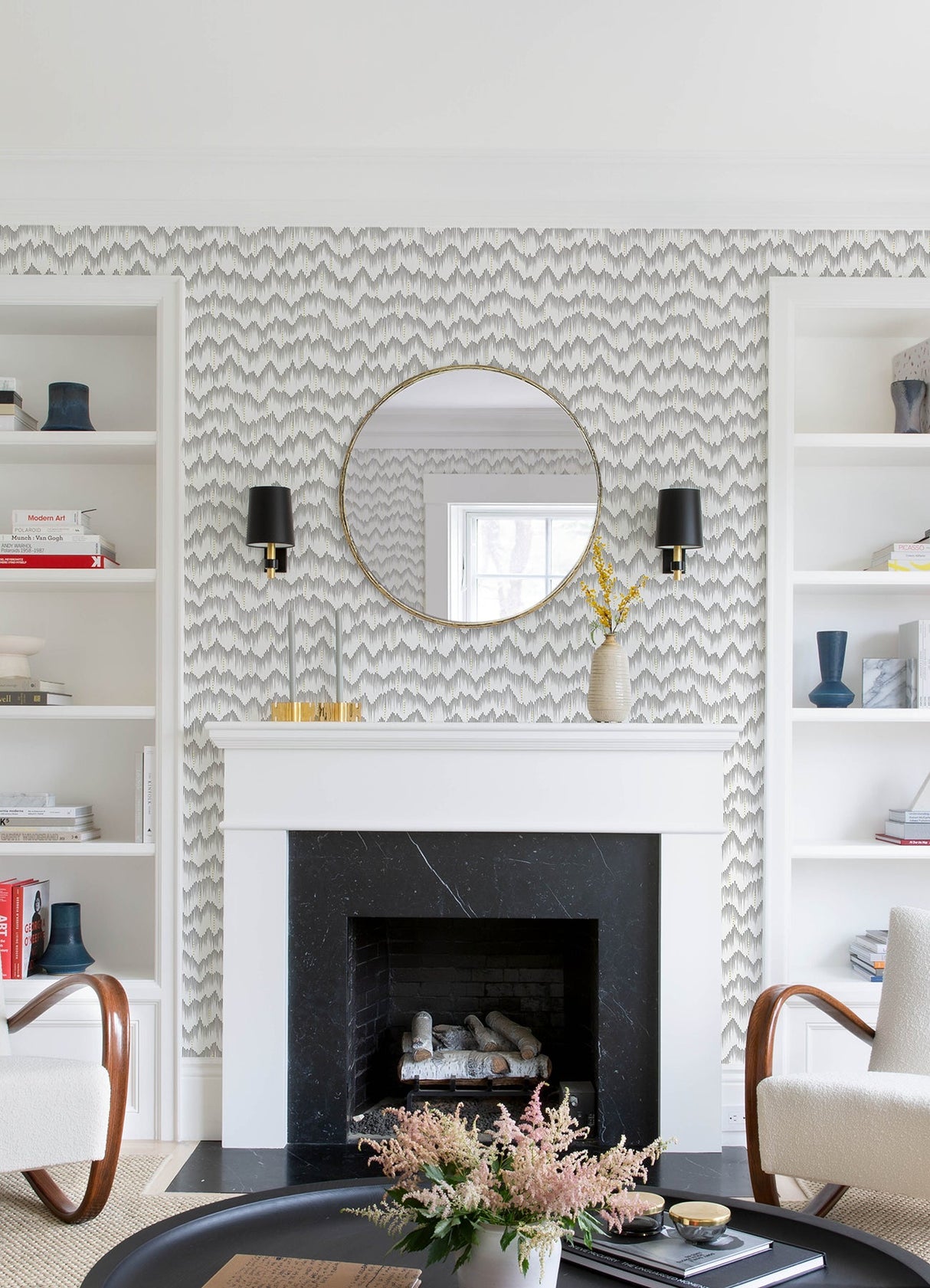 A-Street Prints 4034-26779 Holmby Grey Brushstroke Zigzag Wallpaper by Scott Living