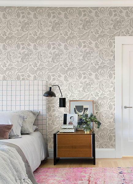 Eade’s Culver Grey Jacobean Wallpaper by Scott Living Grey