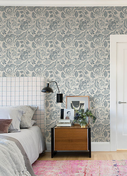 Eade’s Culver Slate Jacobean Wallpaper by Scott Living Slate